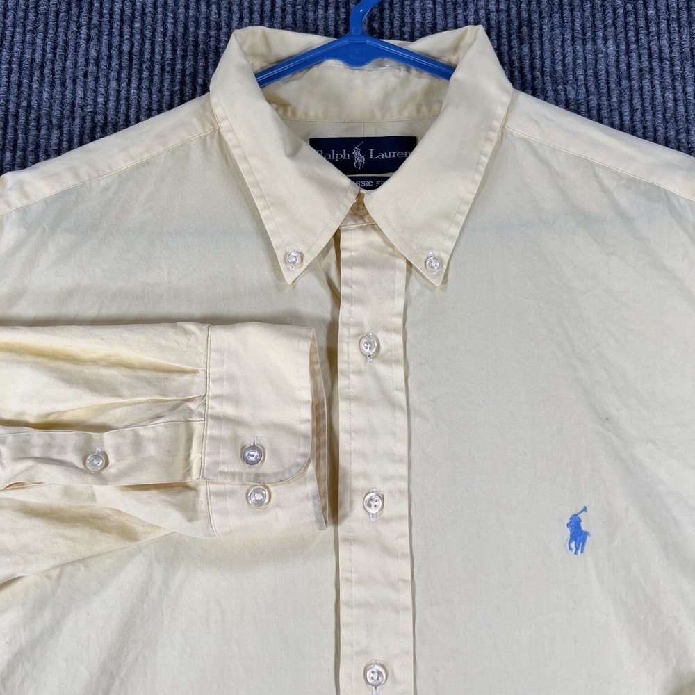 Ralph Lauren Mens Shirt 17.5 34/35 Yellow Long Sleeve Button Up Classic Fit